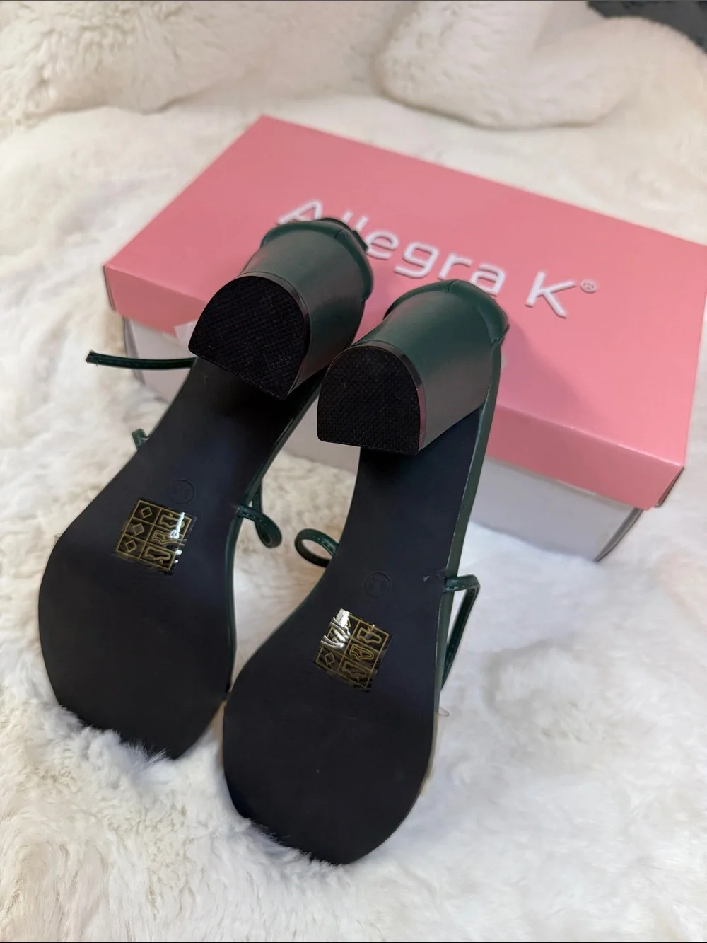 Allegra K Dark Green Block Heel Sandals with Clear Strap